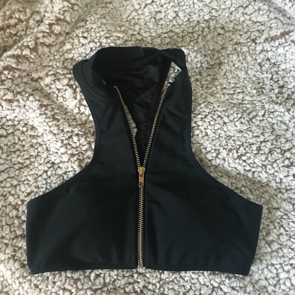 Black Zip-Up Bikini Top